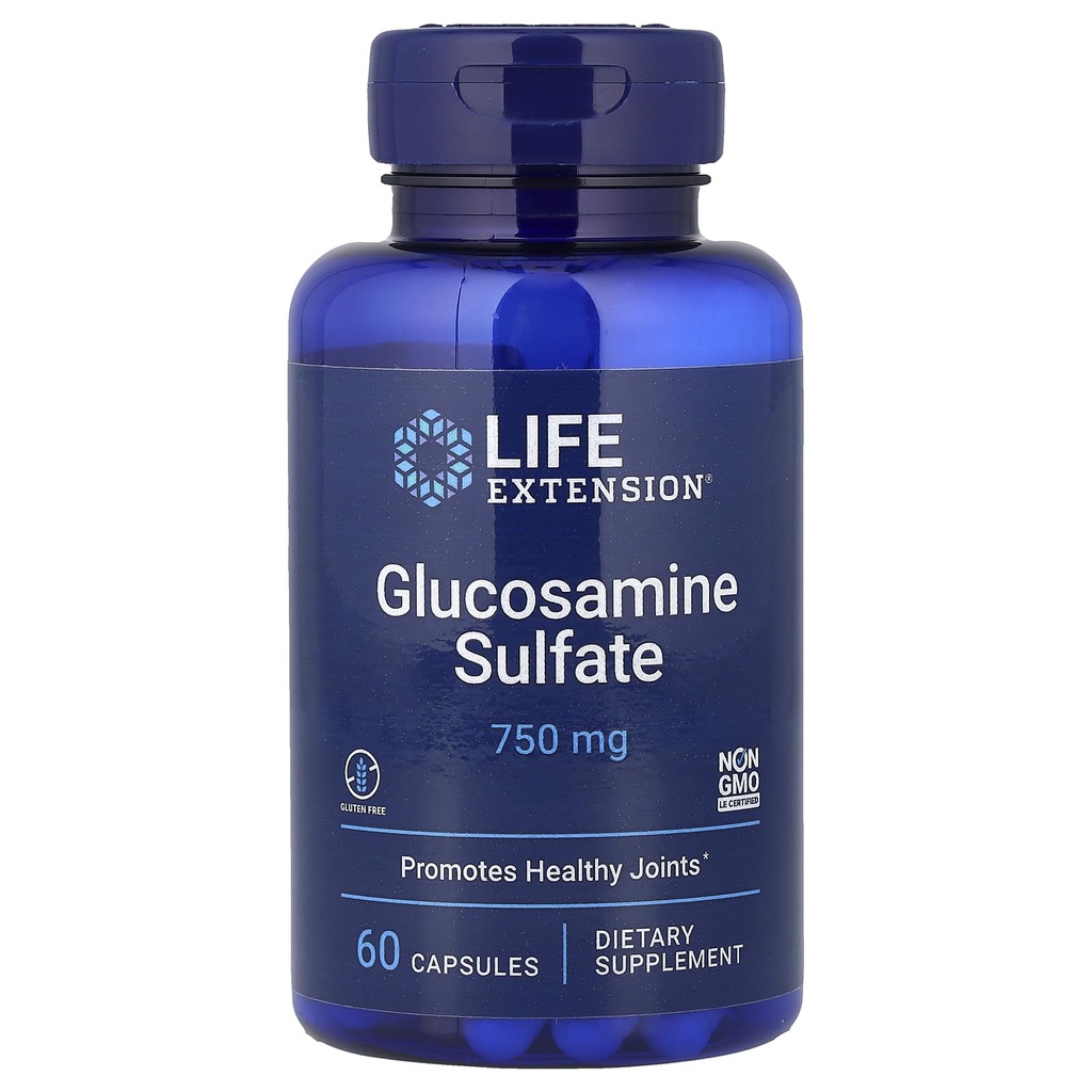 延长寿命 硫酸Glucosamine,750毫克,支持膝盖舒适和联合健康,无葡萄糖,非GMO,60卡普尔