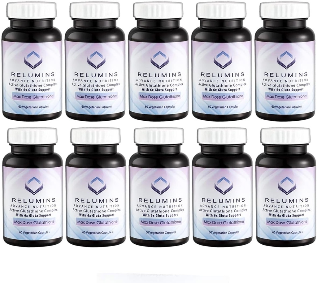 发光前置白色活性胶体复合体 - Max Dose 900mg Glutathione 配有 6X 助推器, ALA & NAC - 抗衰老皮肤亮光补充体 - 60个盖子 x 10瓶