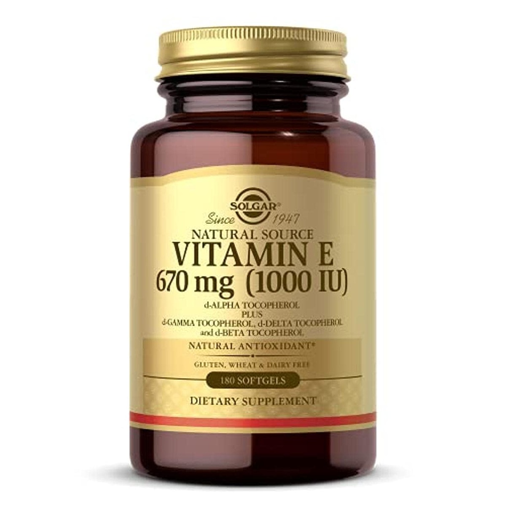 Solgar维生素E 670 mg(1 000 IU),180 Softgels - 天然抗氧化剂,皮肤和免疫系统支持 - 自然来源维生素E - 葡萄糖自由,乳制品自由 - 180 services