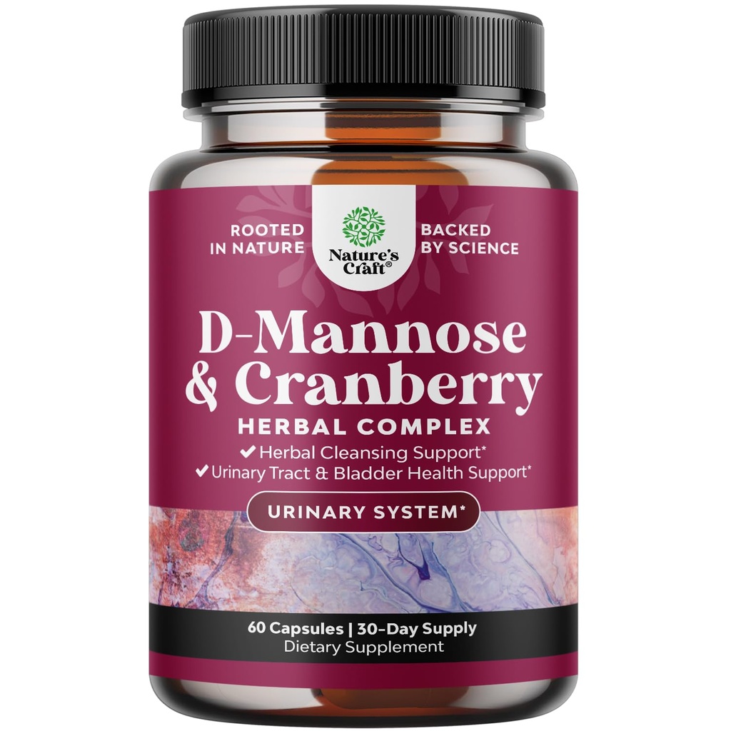 D Mannose 配有 Cranberry 补充剂 - Potent D Mannose 1000 mg Capsules 肾脏防御支持和清洁以及女性和男性尿道切除疗法 - 成年人的Bladder 健康补充剂 - 60个计数