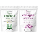 微成份 多科拉根蛋白质 16oz & Vegan Omega 3 Algae Oil Supple Bundle 2 Pack |草-Fed Collagen Peptides | Omega-3 鱼油全谱替代物
