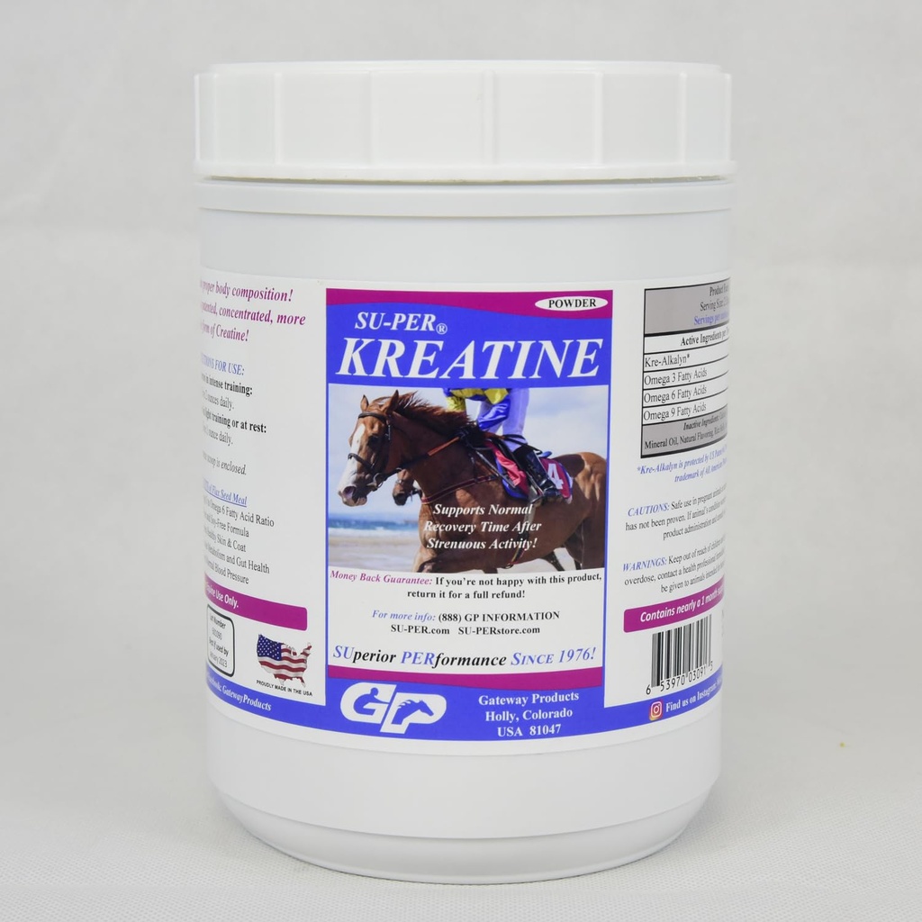 SU-PER Kreatine Energy Horse Supplement - 支持能源生产、Stamina和耐力 - Equine Creatine Supplement with Kre-Alkalyn - 2.5英镑(2包)