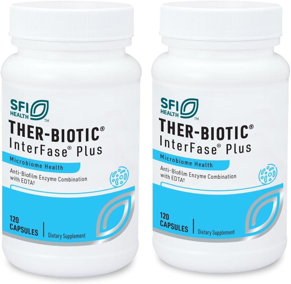 Klaire Labs SFI 健康Interfase Plus - 酶结合干扰生物膜矩阵 + EDTA - 胃肠系统,Gut Flora, Biofilm & Detox Support(120 Capsules / 2 Pack)