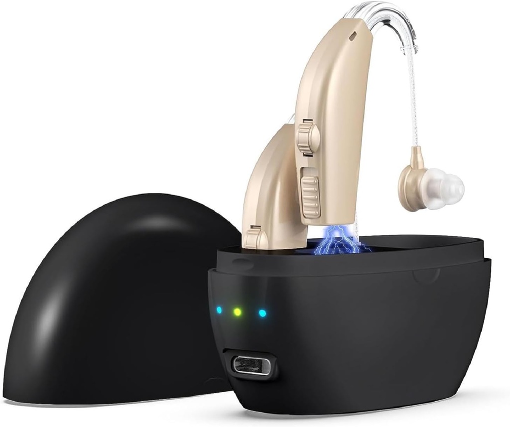 Kullre助听器、为有噪声的老年人提供的助听器和体积控制、可偿还的助听器和充电器