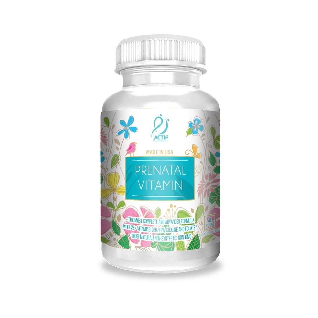 ACTIF 含20+维生素的产前有机维生素,Omega-3,DHA,有机草药,非GMO,美国制造,90个计数