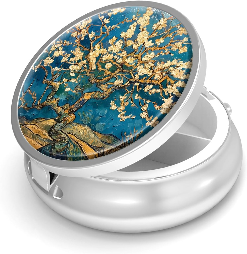 Pill Box-3 Purse & Pocket Minial Pill Holder 旅行用Pill容器的模拟小药箱(Almond Blossom-Van Gogh)