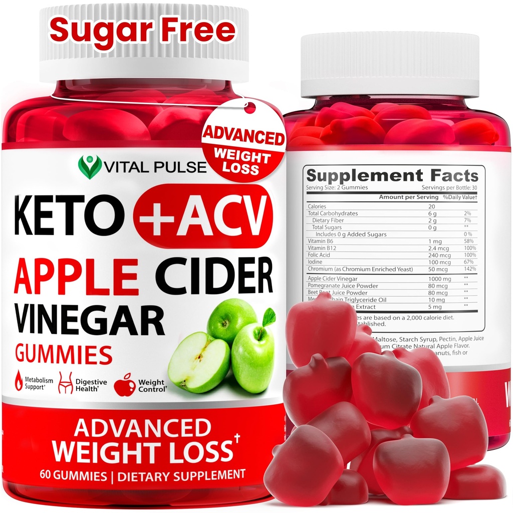 Keto ACV Gummys 高级体重损失 - 糖自由 ACV Keto Gummys - 男女Gummy Supplements - Detox - Apple Cider Vinegar - Apple Flavor