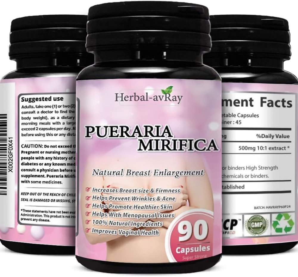 Pueraria Mirifica Capsules - 妇女天然乳腺增生药丸 - 乳腺增生药丸 - 乳腺增生药丸 - 阴道健康,更年期减肥,皮肤和头发健康 - 90 Vegan Capsules