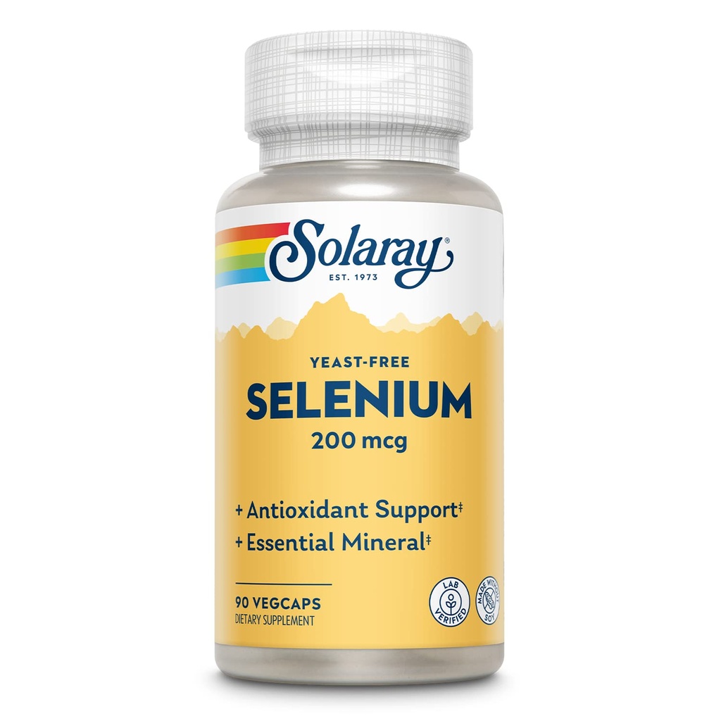 Solaray Yeast Free Selenium 200mcg, Selenium Capsules for Health Throid 函数和免疫支持,高吸收补充,Vegan, 90 services, 90 Veg Caps