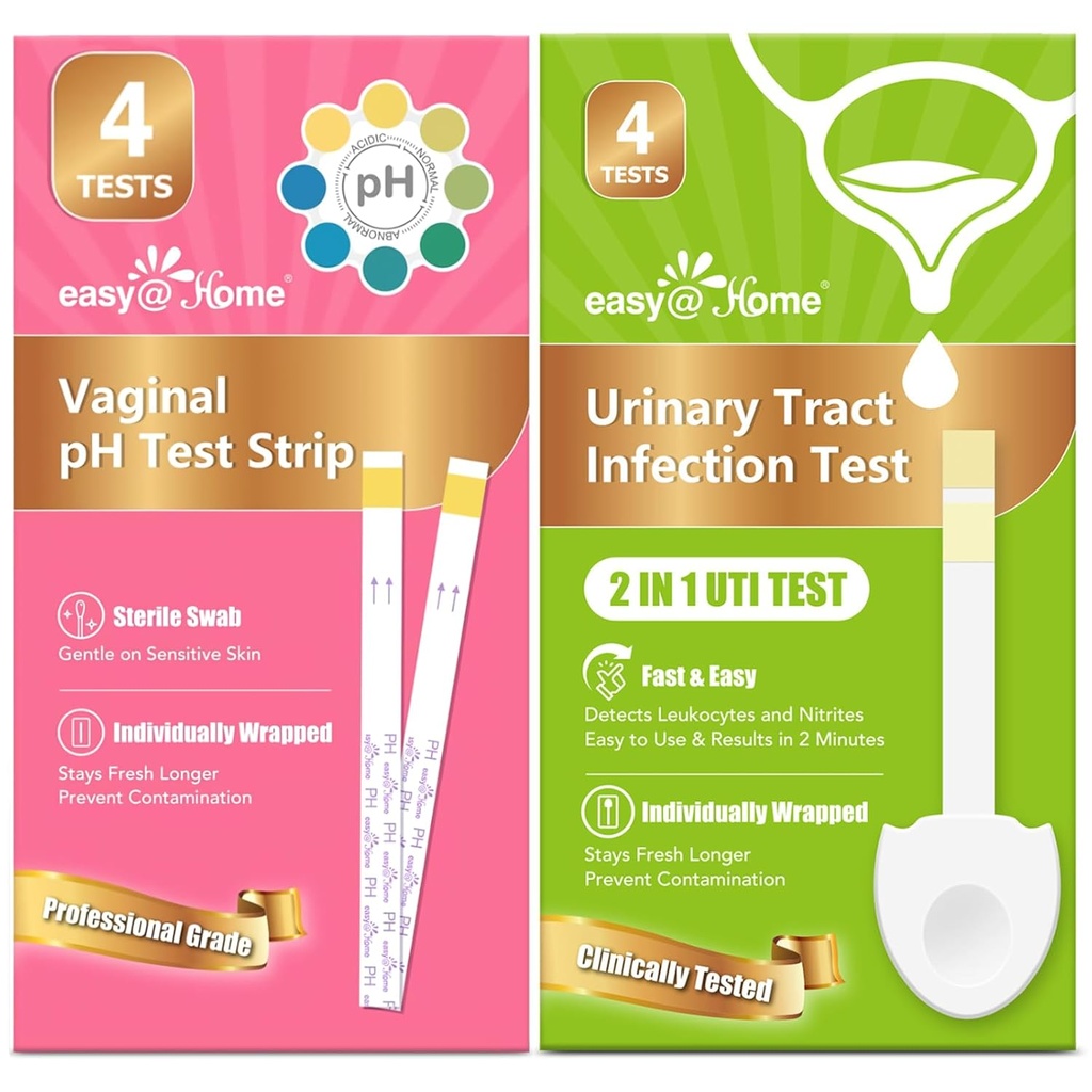 Easy@Home Vaginal pH测试带和UTI测试套(8个计数):Yeast Information,BV,UTI 测试女性,快速准确结果,4个尿道感染和4个女性pH健康测试