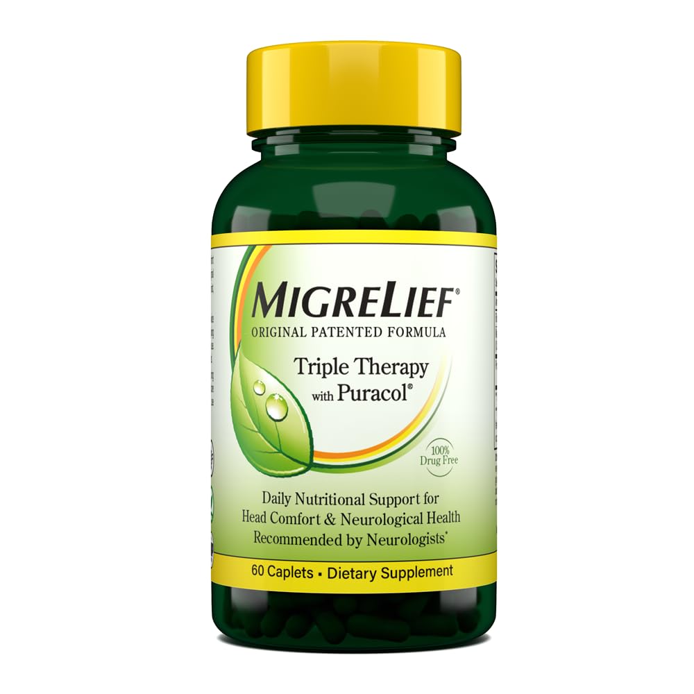 MigreLief 原三联疗法Puracol -- -- 对米格雷因患者的营养支持 -- -- 60 Caplets/1月份供应
