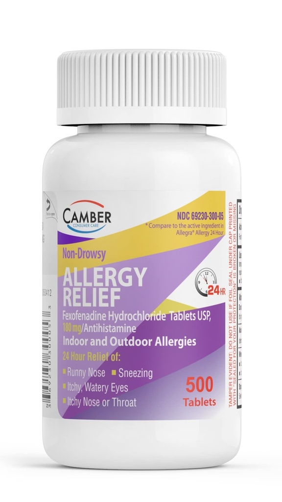 Camber 24 Hrs Non-Drowsy Fexofenadine 抗希斯坦胺 室内室外过敏性救济碑 500个家庭大小