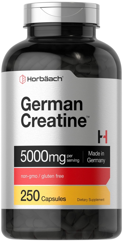 Horbaach 德国克赖丁单水合物 | 5000mg | 250 Powder Capsules | Non-GMO & Gluten Free Supplement