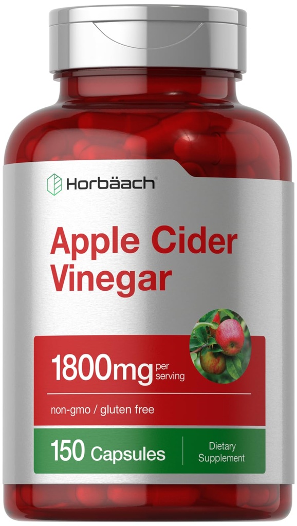 Horbäach Apple Cider Vinegar Capsules | 1800mg | 150 Pills | Non-GMO, Gluten 免费补编