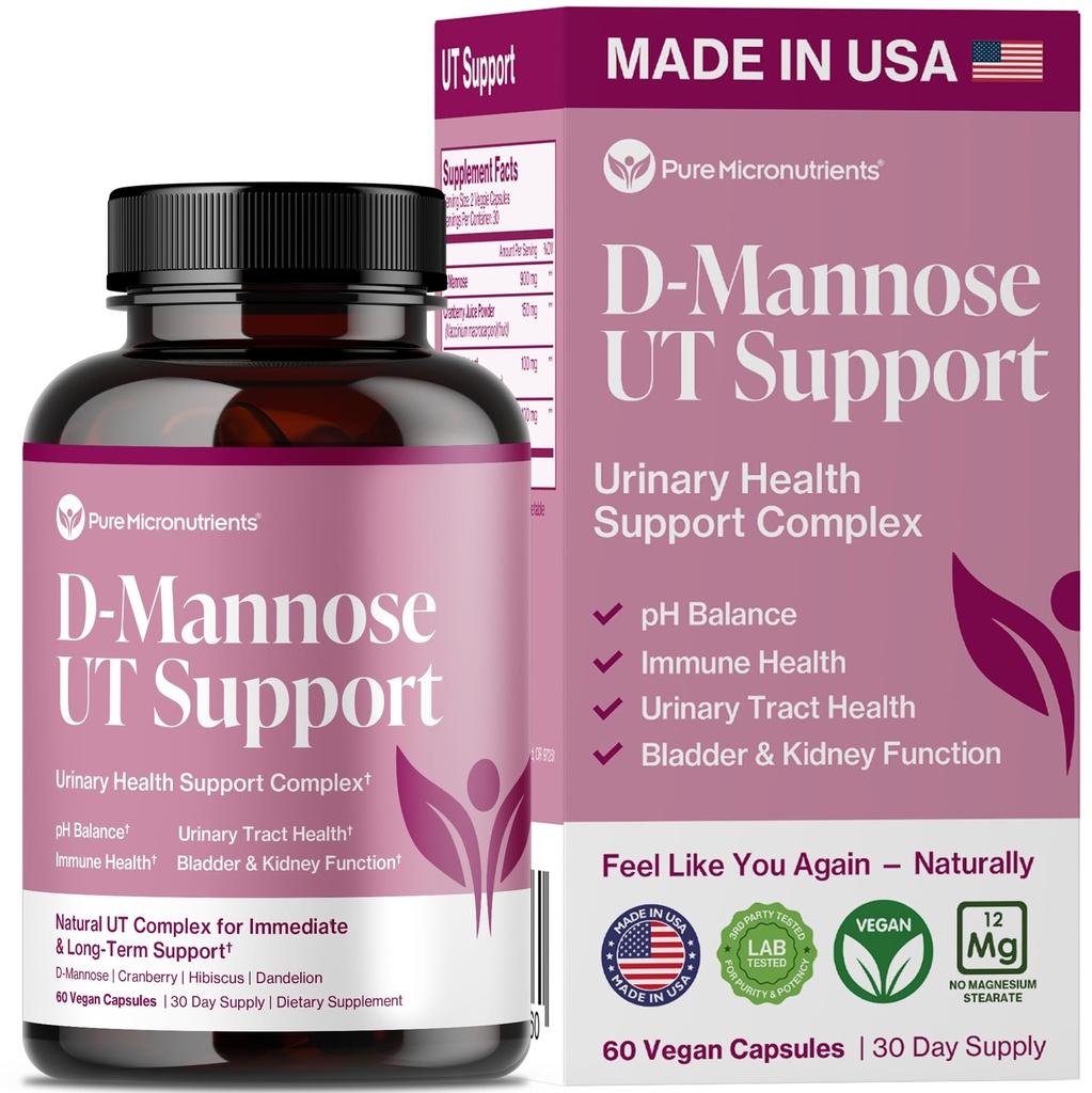 纯D Mannose Capsules 1000mg per Service - 快速代理 UTI 支持 - 尿液Tract Cleanse & Bladder 健康 - Cranberry, D-Mannose, Dandelion, Hibiscus Flower - 60 Veggie Caps