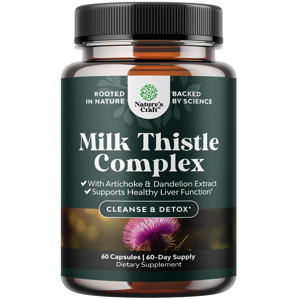 liver支持 Liver Cleanse Detox & 修复的牛奶硝酸盐补充剂 - 高级牛奶硝酸盐和 Dandelion Root 补充剂 Artichoke 提取剂 - Dandelion Capsules for Detox - 60 Ct