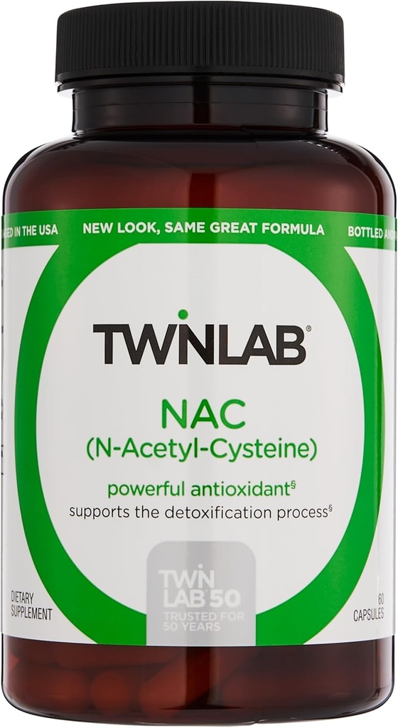 Twinlab N-乙酰-Cysteine(纳克) - 男女抗氧化剂补充剂-600毫克,60卡普尔