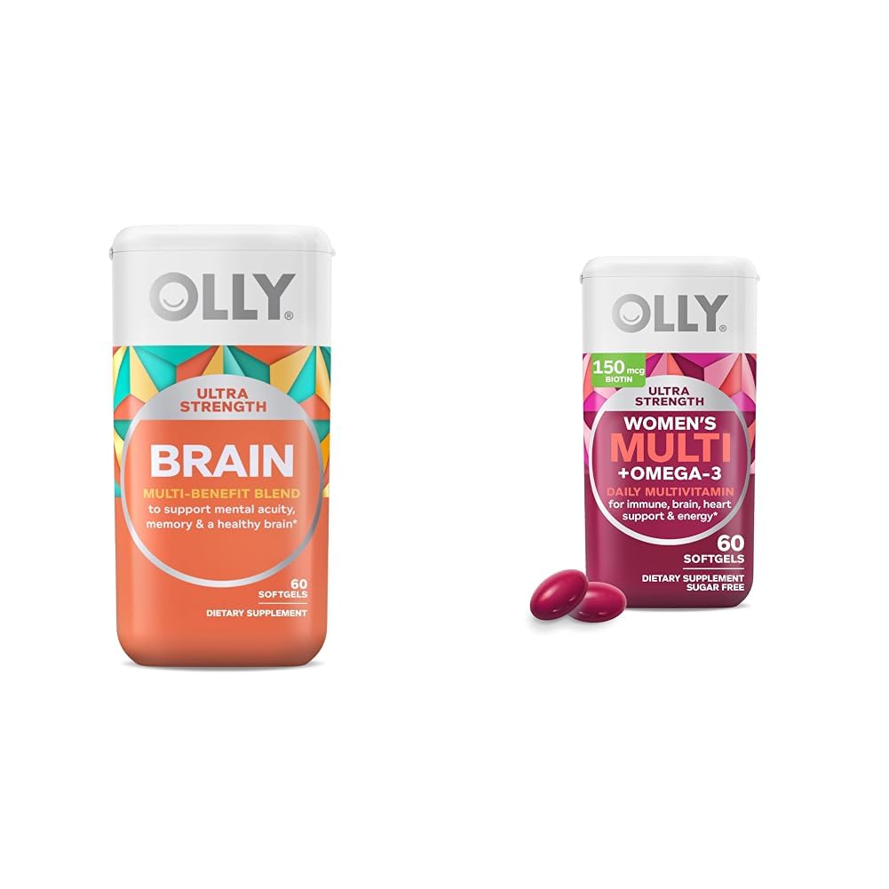 OLLY 超强大脑软凝胶,诺特罗比,支持健康大脑功能,记忆,焦点和超强女性多软凝胶,整体健康和免疫支持,Omega-3s,铁,维生素A,D
