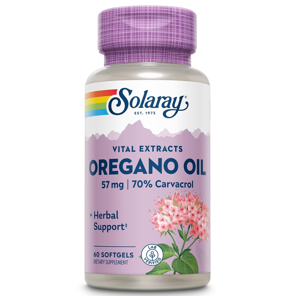 SOLARAY Oregano Oil 57 mg - Oregano Softgels的油 - 总体健康与健康支持草药补充剂 w/ 70% Carvacrol - 外维尔京橄榄油基地,60天保障,60Servi,60软胶