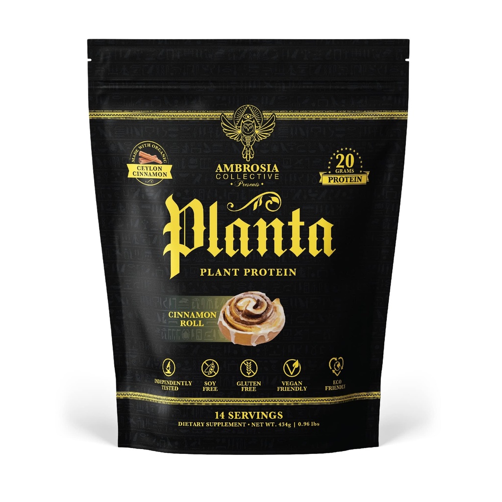 Ambrosia Planta - Premium planeta - Premium 植物蛋白 | Vegan & Keto 友好 | Gourmet Flavors with no bloating 或 胃部 Upset | Gluten & Soy Free | 没有添加糖 | 14 services | (肉桂卷)