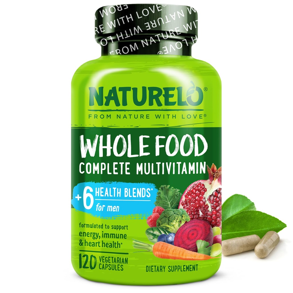 NATURELO MENS 多维塔明 -- -- 具有维生素、矿物的男子的全食多维塔明 -- -- 120 能量、大脑、心脏、眼部健康的植物盖*
