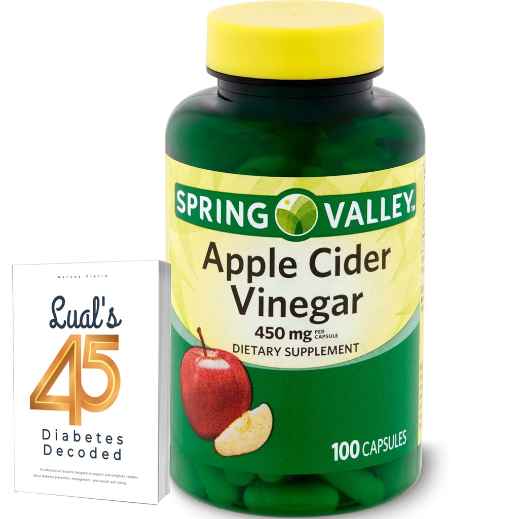 苹果苹果苹果醋 450mg. 春谷苹果苹果苹果醋 450 mg 100 Count, Non-GMO, Gluten Free Supplement Bundle with Luall's 45 糖尿病解码