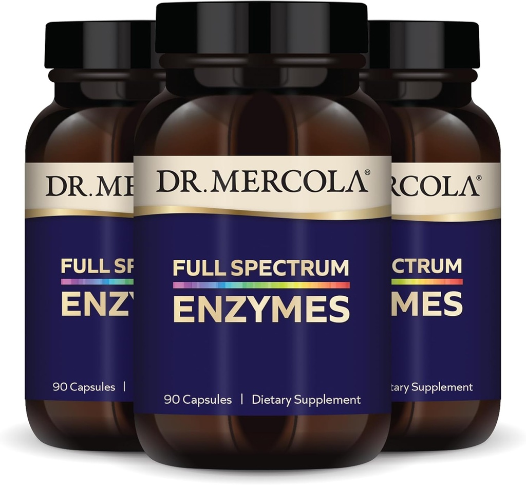 Mercola Full Spectrum Enzyms博士 - 22种不同的酶 - 支持消化和免疫健康 - 帮助消化碳水化合物,脂肪和蛋白质 - 非GMO,Gluten-Free & Soy-Free - 90 Capsules(3包)