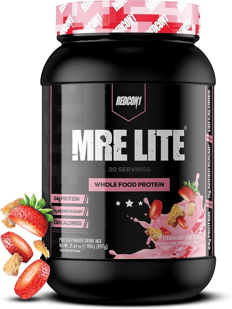 REDCON1 MRE 液态全食品蛋白粉,草莓短饼 - 低卡布 & Whey 免费食用动物蛋白混合剂替代剂 - 易于摘要补充 MCT Oils制作(30种服务)