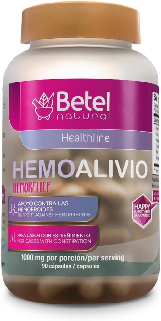 贝特尔天然精液(Betel Natural Premium HemoAlivio Rosita) - 痔疮和便秘支持 - 1000毫克 - 90卡普尔