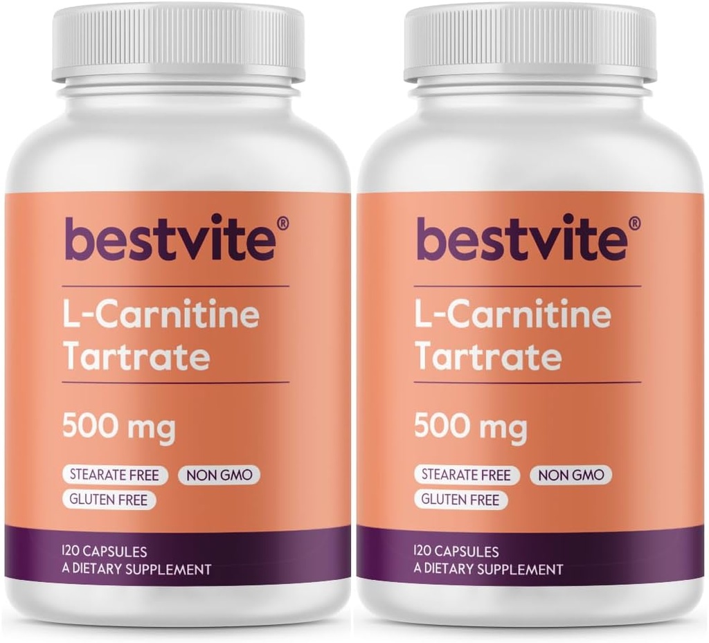 BESTVITE L-Carnitine Tarrate 每卡普尔500毫克(240卡普尔)(120x2) - 无 Stearates - 非转基因 - Gluten Free