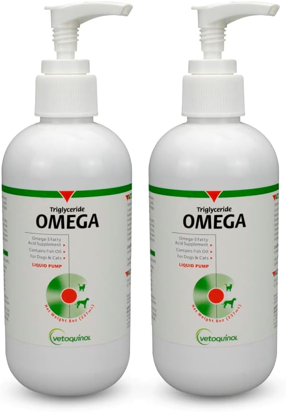 Vetoquinol Triglyceride Liquid Omega 3 狗和猫、液体鱼油补充品w/EPA和DHA、促进皮肤、大衣、联合和免疫健康、Omega 3 鱼油换狗和猫、8oz、2 Pack