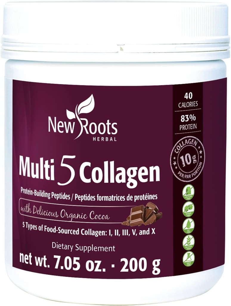 新ROOTS HERBAL Multi 5 Coco Collagen 粉末补充剂(第一类、第二类、第三类、第五类和第十类) 水解Collagen - 乳制品和葡萄糖免费 - 每服12g - 巧克力火焰,7.05 oz