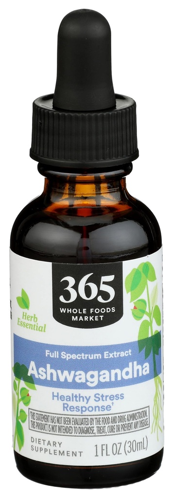 365 由全食品市场,Ashwagandha Full Spectrum提取,健康应激反应, 1 Fl Oz