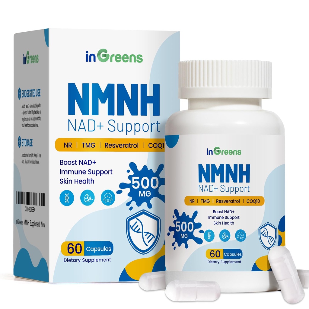 500mg NMNH, NMN 与NR,TMG,Resveratrol,COQ10,NAD 补充,抗衰老,能源,Boost NAD+的替代品 等级, 60个卡普勒