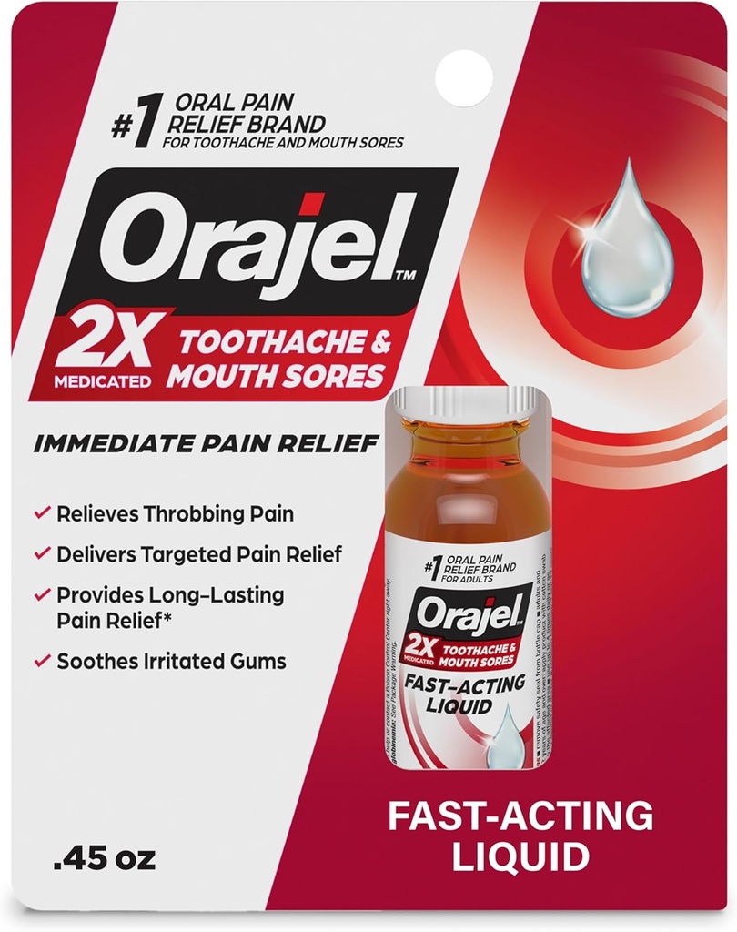 Orajel 2X 治疗牙痛和口腔索雷斯液体,0.45 fl oz