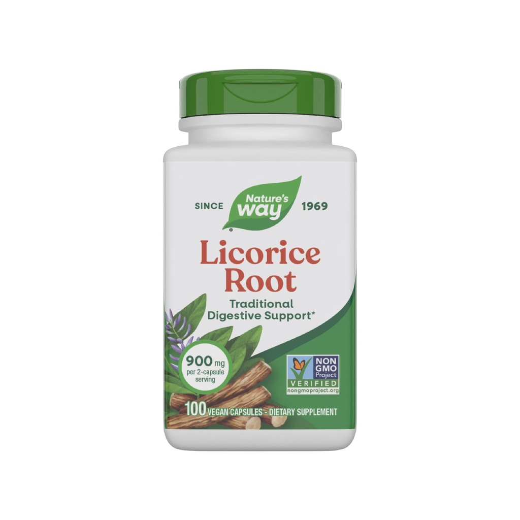 Nature's Way Licorice Root, 传统消化支持补充*,每2-Capsule服务900毫克,非GMO项目验证,100 Vegan Capsules(包装 May Vary)
