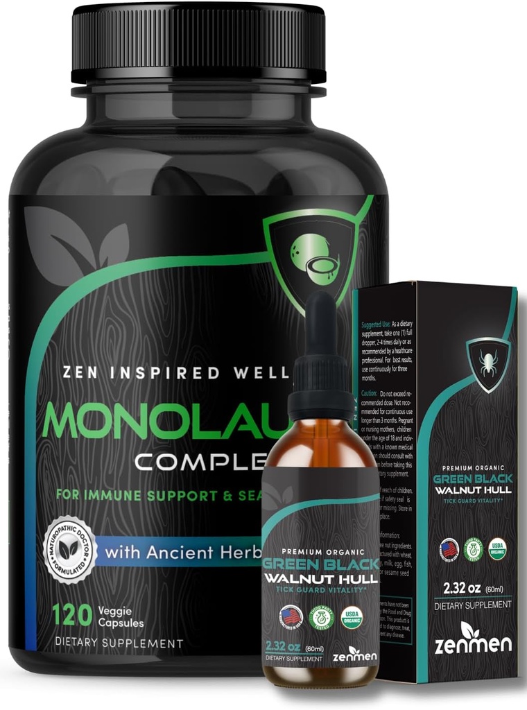 Zenmen Immune支持套装:绿色黑胡桃和Monolaurin Capsules