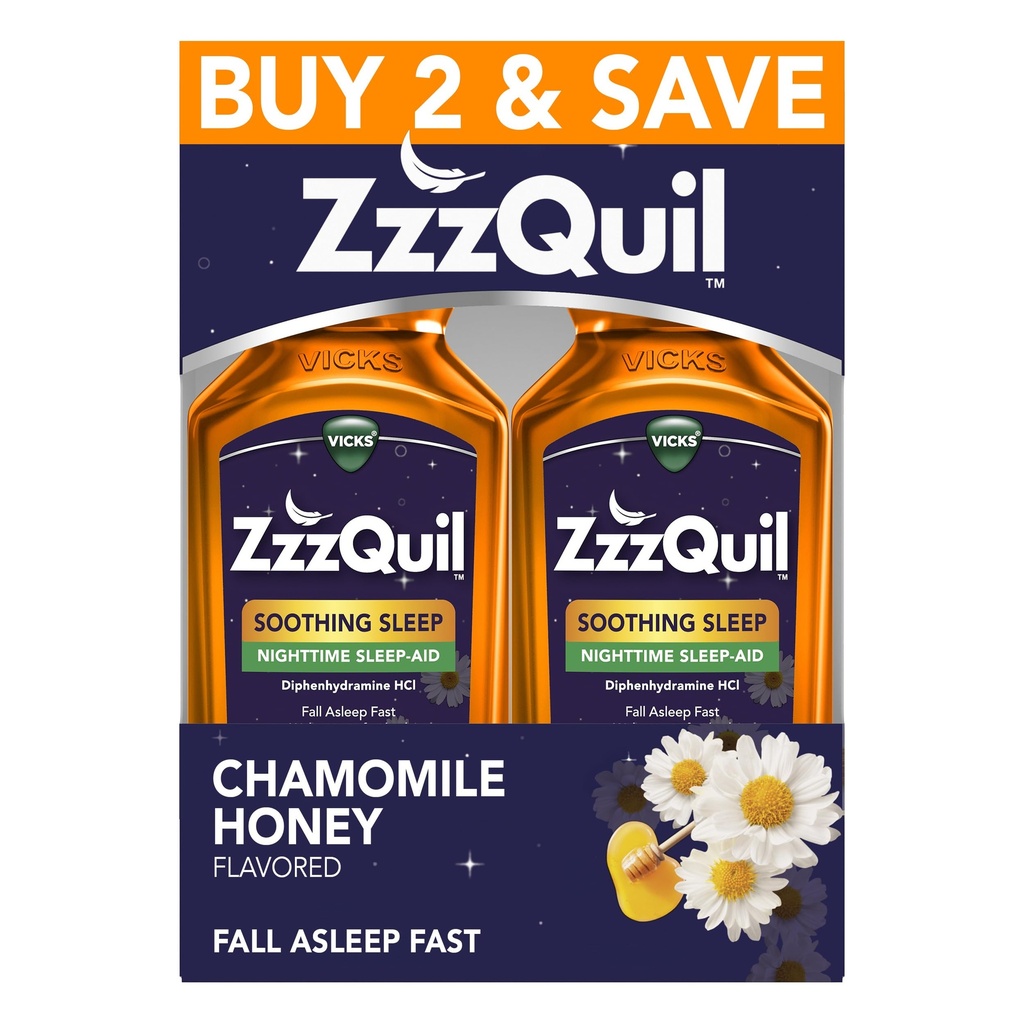 ZzzQuil液体睡眠援助、安眠、二酚胺50mg HCl、香蜜糖燃烧、夜间睡眠援助液体、成人睡眠援助、2包、24FL OZ