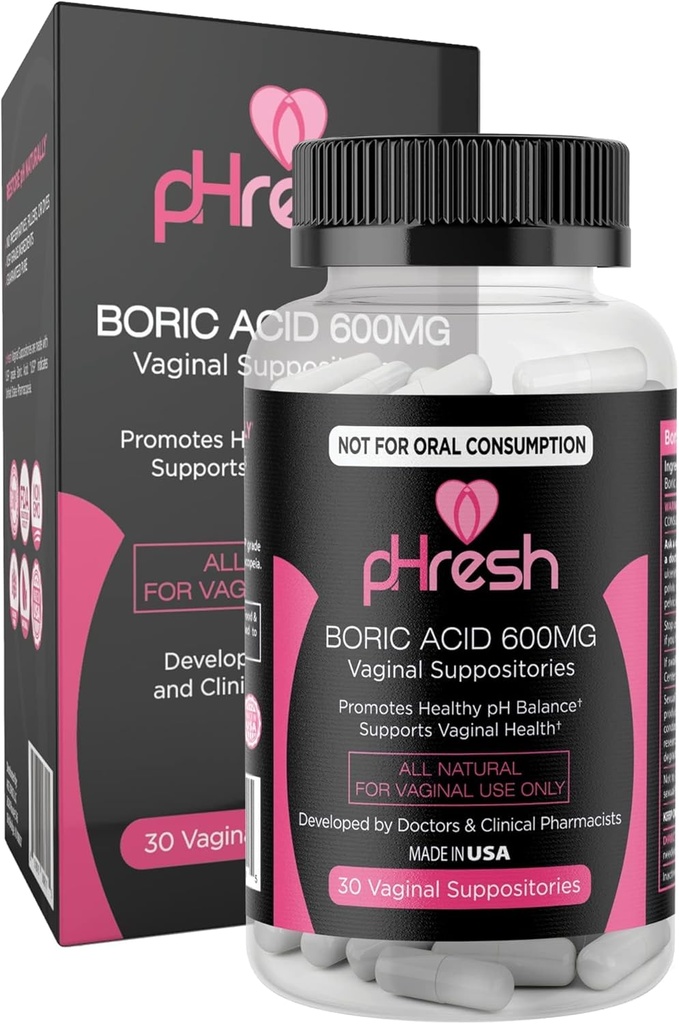 pHresh Boric Acid Propositions for Women, Odor 使用的Propositions, 自然女性护理支持阴道健康和促进健康pH平衡——美国制造