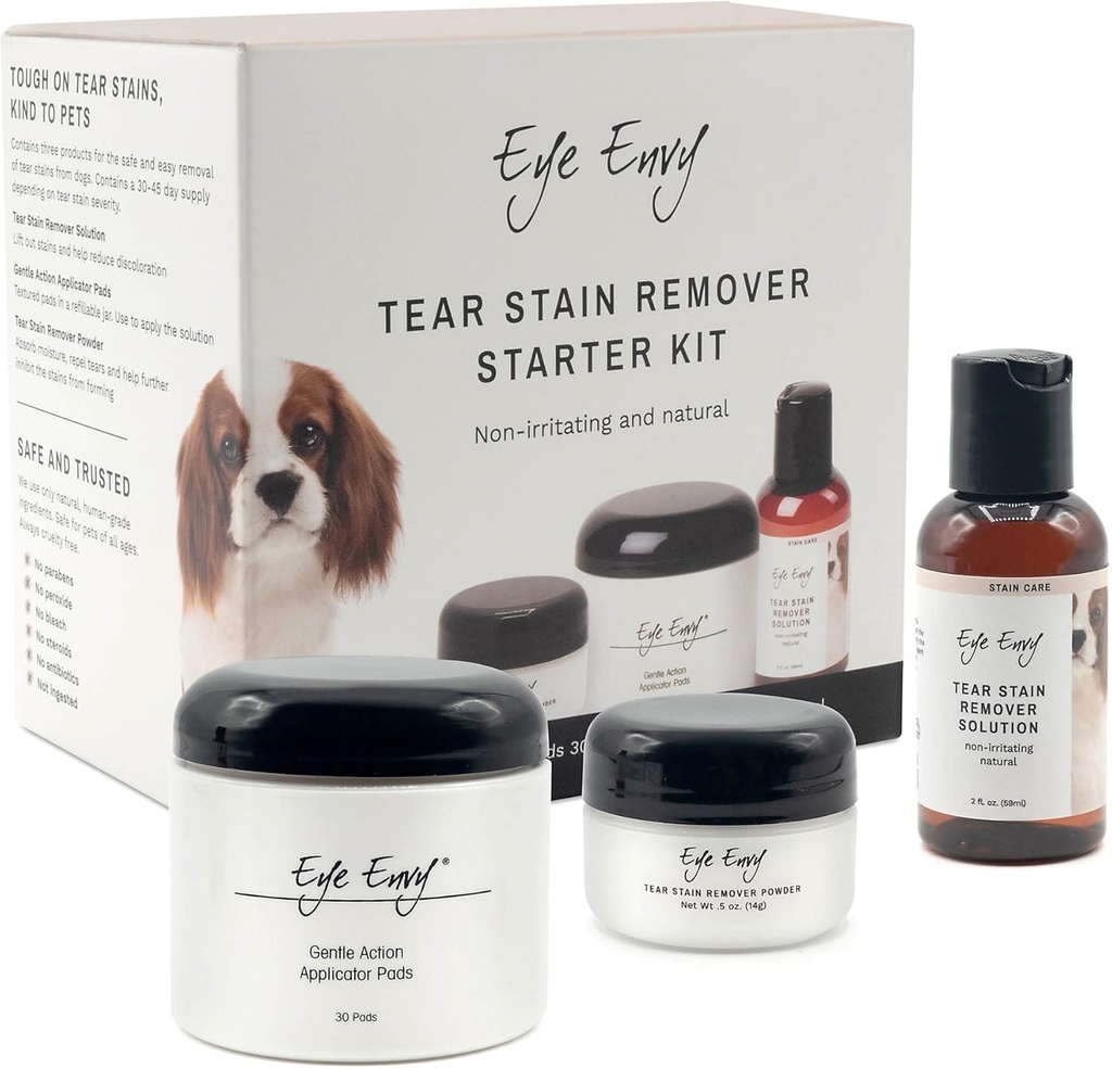 眼膜狗眼泪膏 清除器启动 Kit. 100% 天然, 安全。 包含 : Stain Solution, 应用器 Pads, 和 Stain Powder. 泪膏治疗 Kit. Lasts 30–45 Days. 美国制造
