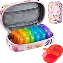 Serfeymi每周旅行药丸组织者 2 Times Organization A Day AM PM 升级彩虹药盒 7日可携带Zipper PU Leather药丸案 药丸组织者 维生素 鱼油 - Pink 03