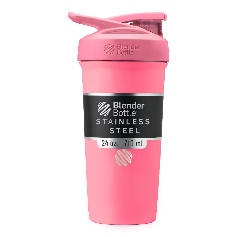 BlenderBottle Sport 绝缘无色钢摇摆瓶与Wire Whisk,24 Ounce, Pink – 蛋白质摇摆和水分,用于运动员和适配型的Enthusiasts,易混合,保持饮料冷却,可锁定的Lid
