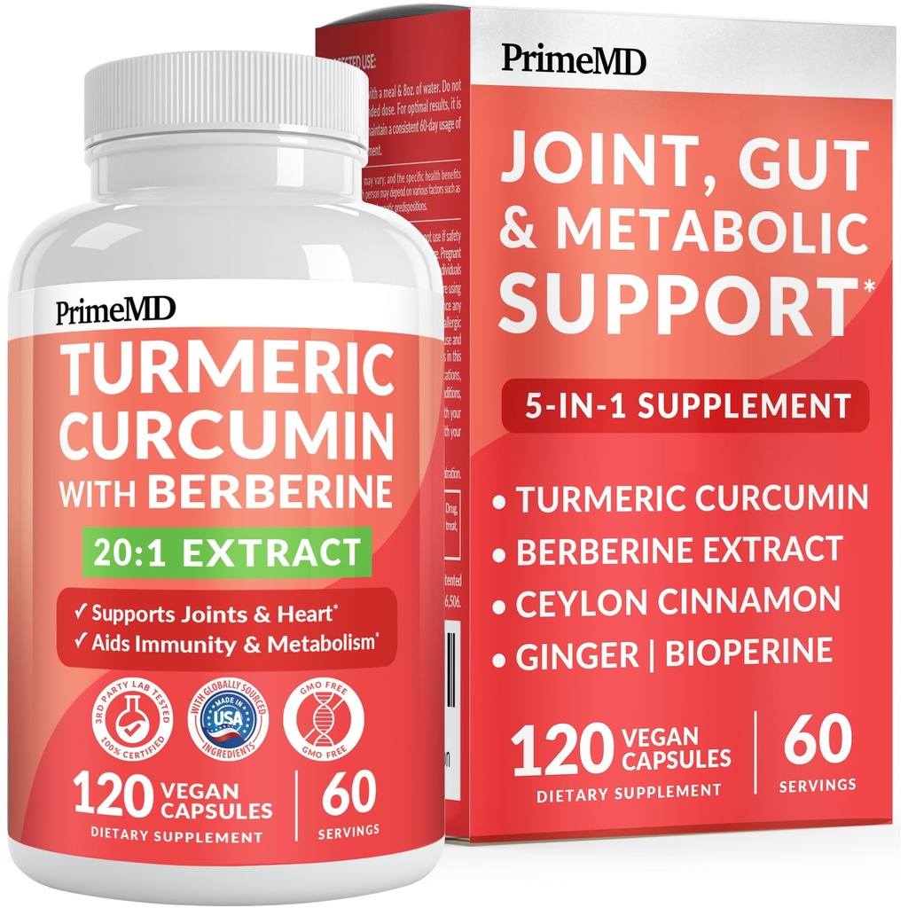 5-in-1 有机Turmeric Curcumin Supplement(4210mg),配以柏柏林,锡兰桂花生素和姜汁辅料,用于联合,心脏,古特,和Metabolic Support(120吨)