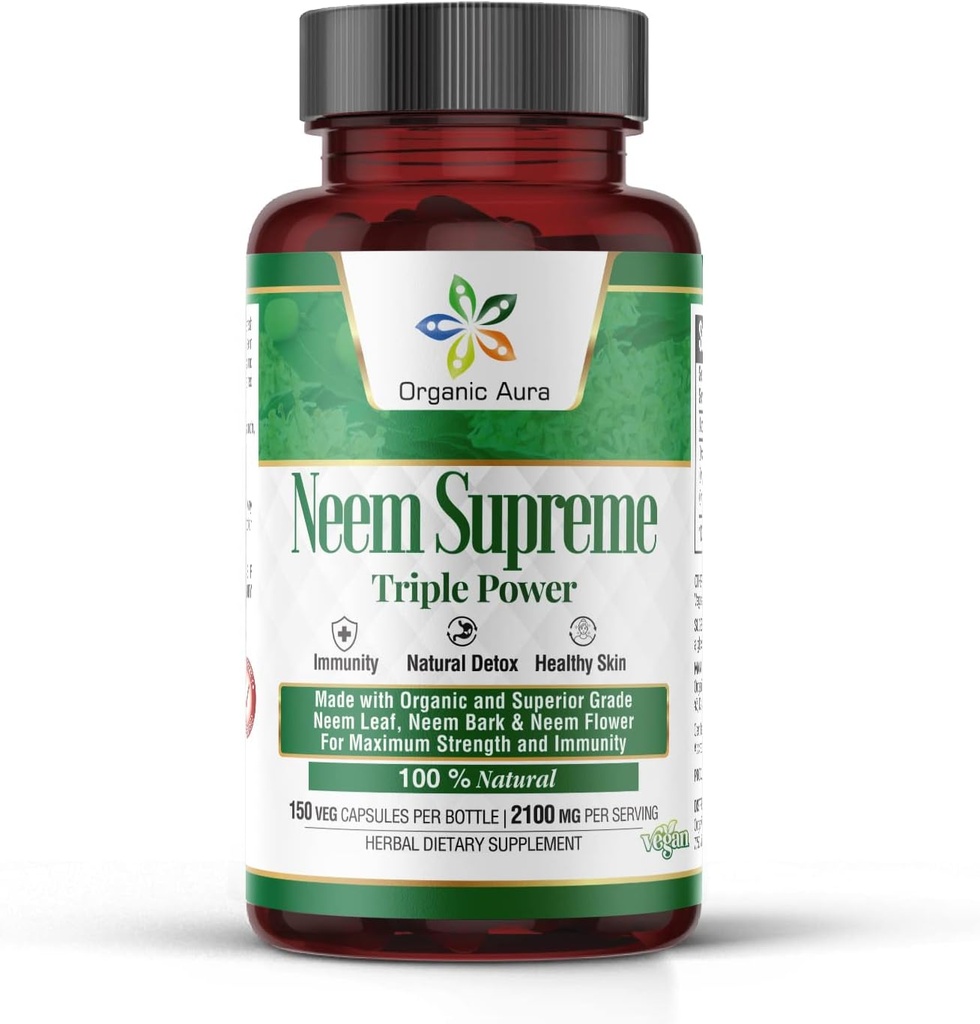 有机Aura Neem Supreme Capsules. 中国植物物种信息数据库. 150维卡普勒。 三合院-最大强纯高位阿扎迪拉奇塔 Indica Capsule. 天然抗氧化剂 皮肤健康 丰富豁免支持.