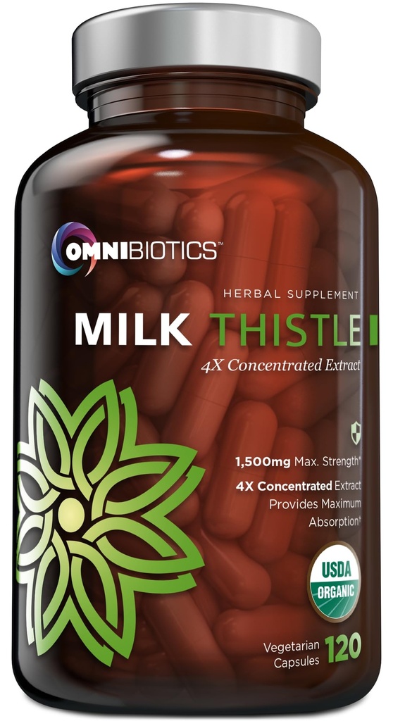 OmniBiotics 有机牛奶硝酸盐补充剂 – 1500mg – 4X 集中提取与Silymarin – 高概率肝脏解毒和支持 – 120 Vegan Capsules