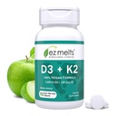EZ熔融可溶 Vegan Vitamin D3 + K25,000 IU - Bone & Heart Health Support - Imune 函数支持 - 无人工火焰 - 非GMO - 绿色苹果 - 90 溶液片(90 service)