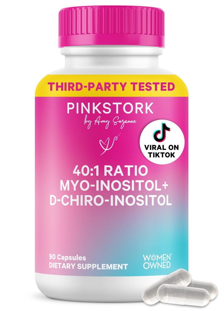 Pink Stork Inositol 妇女补编-40:1 Myo-Inositol & D-Chiro Inositol – 荷尔蒙平衡、生育率和骨骼支持-周期常态和元质健康,30种服务