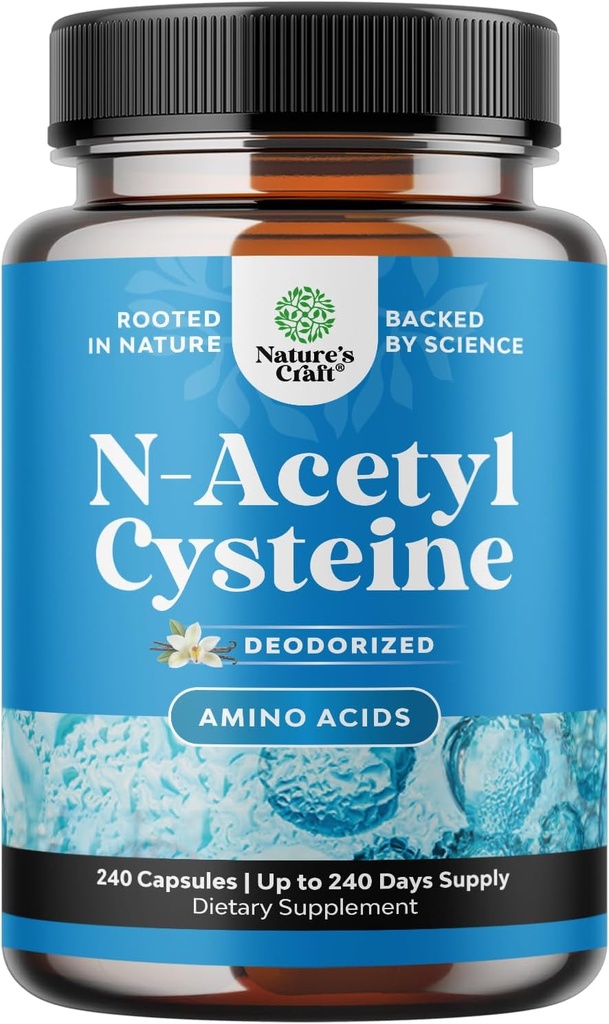 NAC 补充 N-乙酰Cysteine 600mg - Vegan 高吸附非味 NAC 600 mg Capsules Glutathione 肝脏清洁除毒和修复加肺健康和豁免支助前体(240ct)