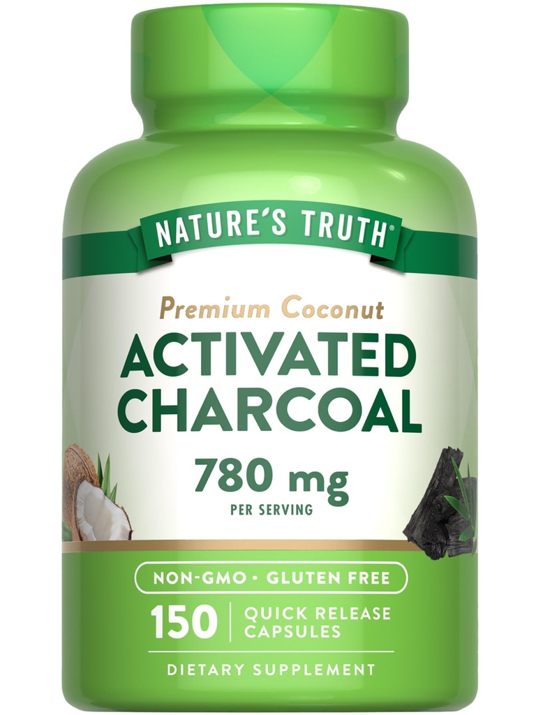 自然界的真人活动 炭盖 780 mg → 150 Pills → 来自 Coconut Shells → Non-GMO & Gluten 免费补充品