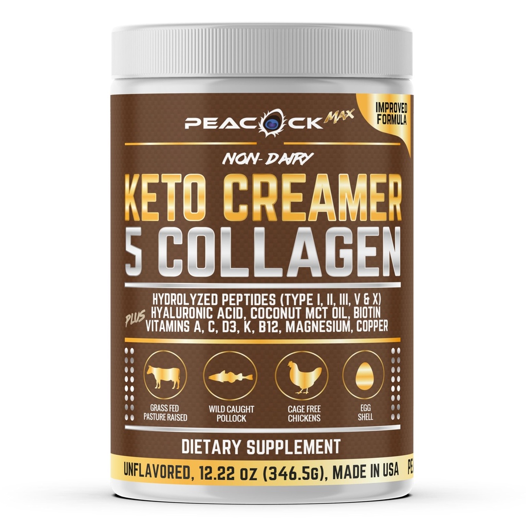 Collagen Keto Coffee Creamer Powder 12.2 oz - 用椰子MCT油水解Collagen Peptides, B12, 镁, 无味蛋白粉, 糖无味咖啡 Creamer for Slippies & Baking